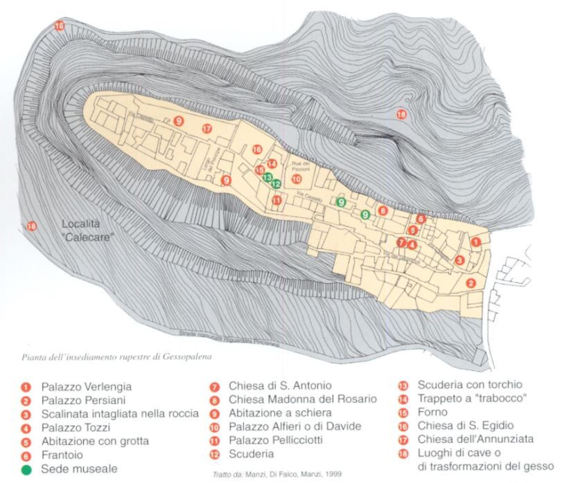 Pianta del borgo rupestre con i luoghi del museo